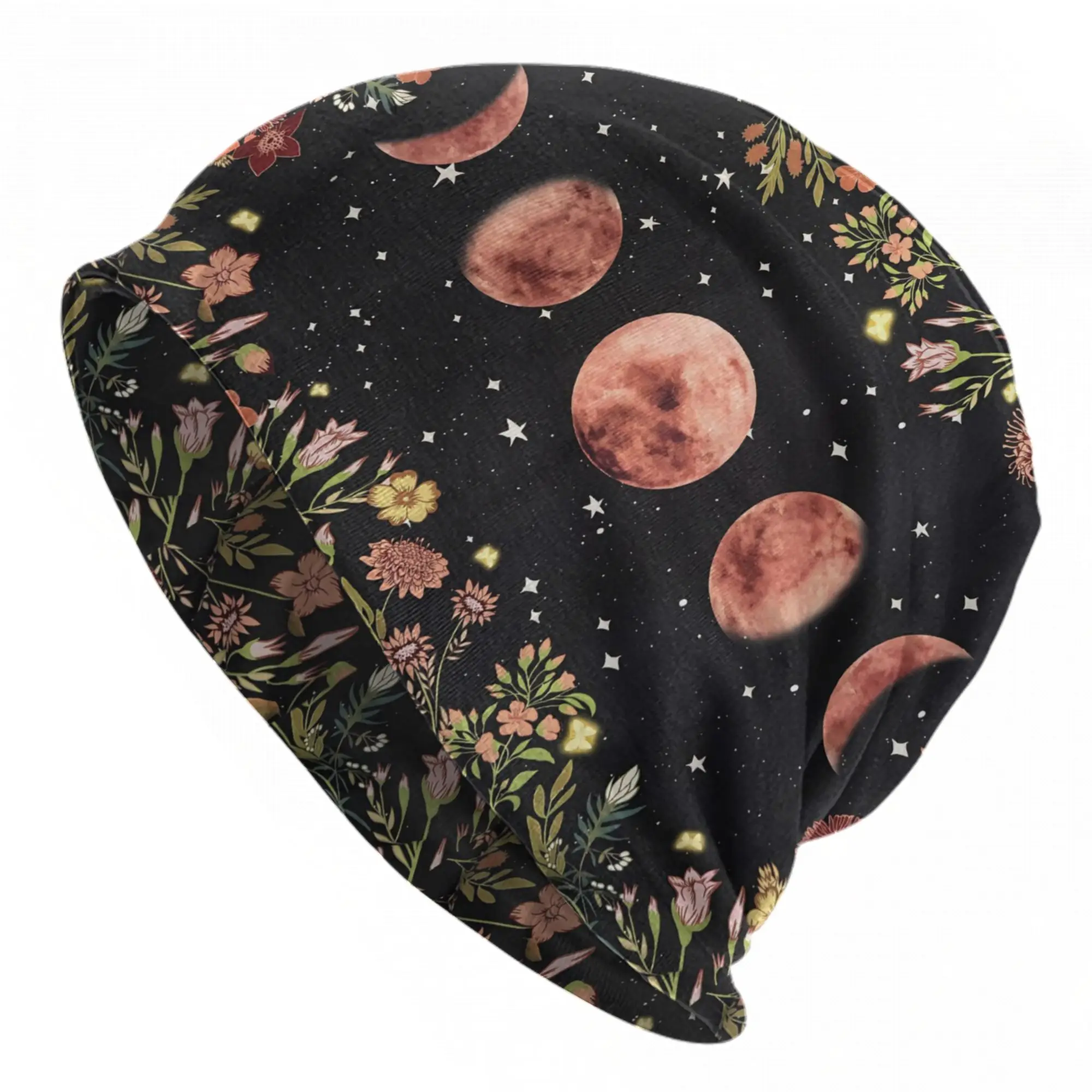 Sun and Moon Bonnet Hat Fashion Ski Mysterious Foral Skullies Beanies Hats Unisex Warm Dual-use Caps