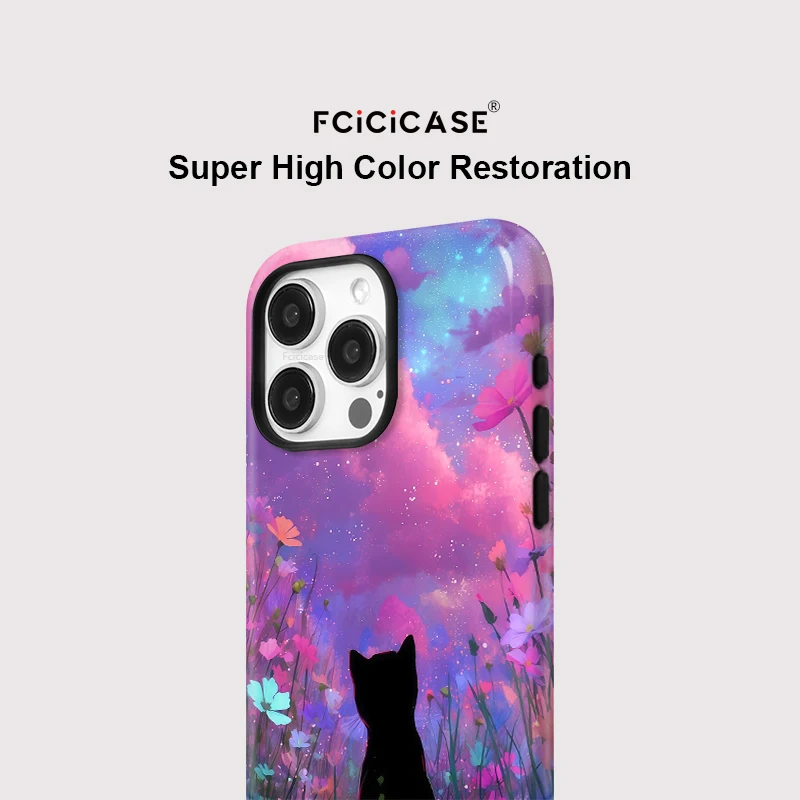 Fcicicase Shockproof Magnetic Case For iPhone 12 Pro 13 14 Plus 11 15 16 Pro Max Flower Cute Cat Silicone For Magsafe Cover