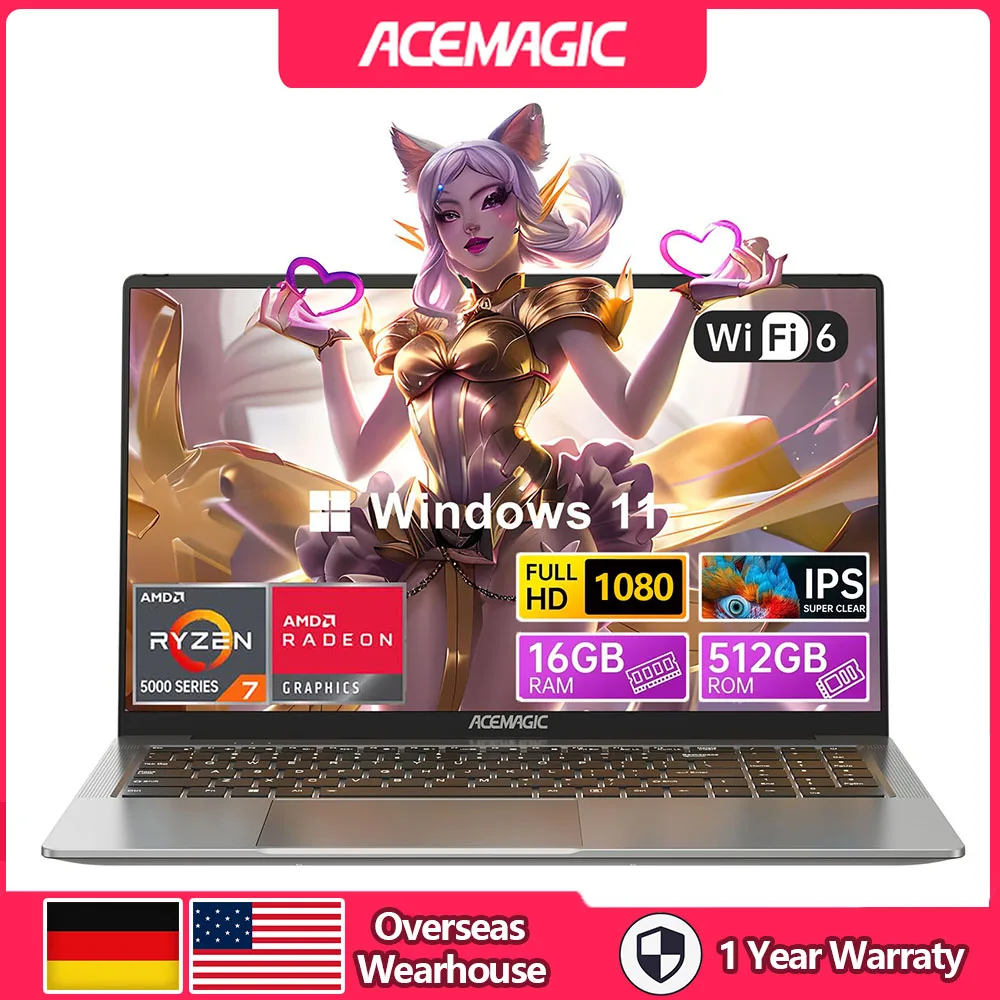 ACEMAGIC Gaming Notebook AMD Ryzen 7 5825U(Beat i7-1265U)Backlit Laptop Keyboard RAM 16GB NVME SSD 512GB 16.1" Full HD 1920x1080