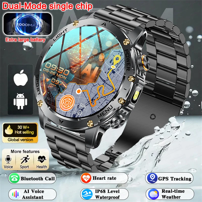 

NEW T-REX3 1000mAh Big Battery Smart Watch HD Bluetooth Call 1.7inch Large Sceen LED Flashlight Sports Waterproof Smartwatch Men