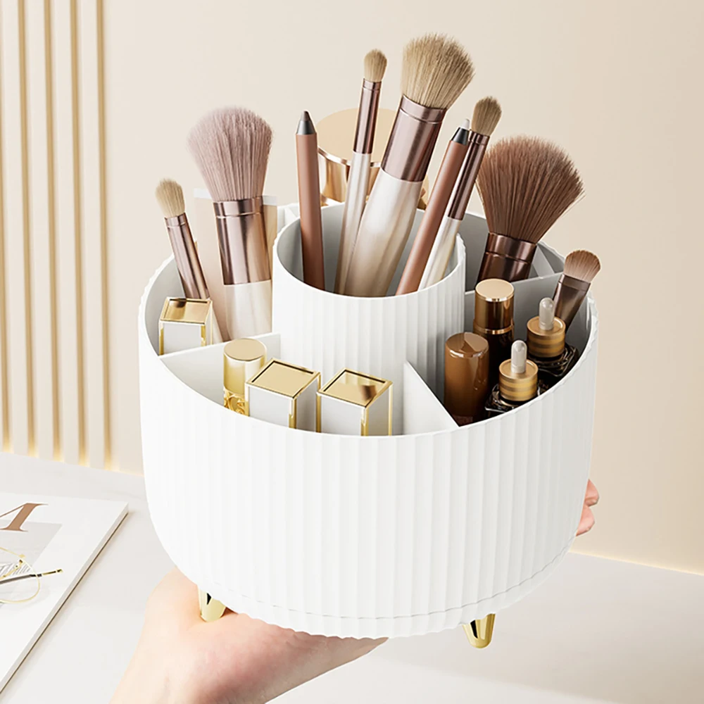 360 Rotating Makeup Desktop Cosmetic Storage Box Organizer Large Capacity Portable Lipstick Makeup Brush Pen Holder for Bathroom