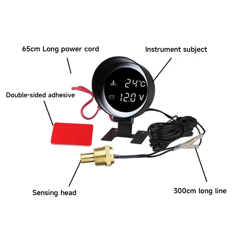 A70F Digital Gauge LED Voltmeter Water Temperature Gauge Meter 8/10/12/14/16/17/21mm Sensor Universal for Truck