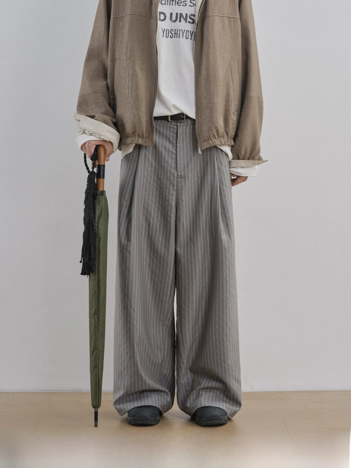 

Casual Striped Wide Leg Loose Men's Pants Straight Cut Floor Length Spring Summer New Style Comfortable Soft Polyester Fiber