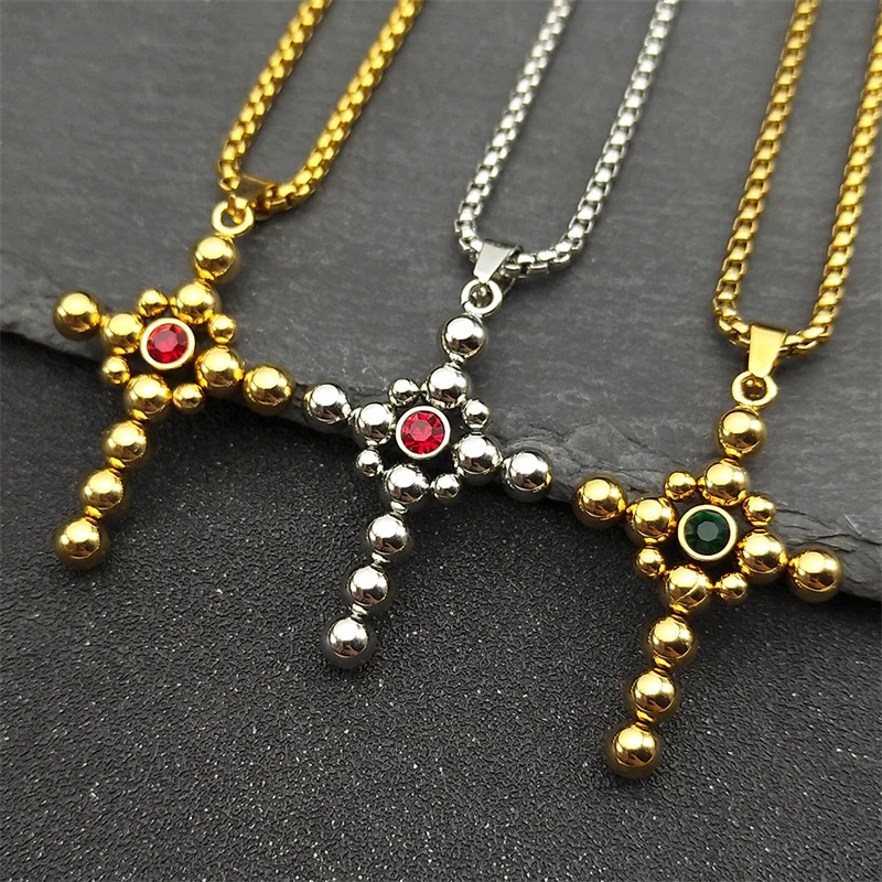 Kreative Kreuz Strass Halskette Frauen Männer Edelstahl Gold Silber Farbe Religion Christian Glaube