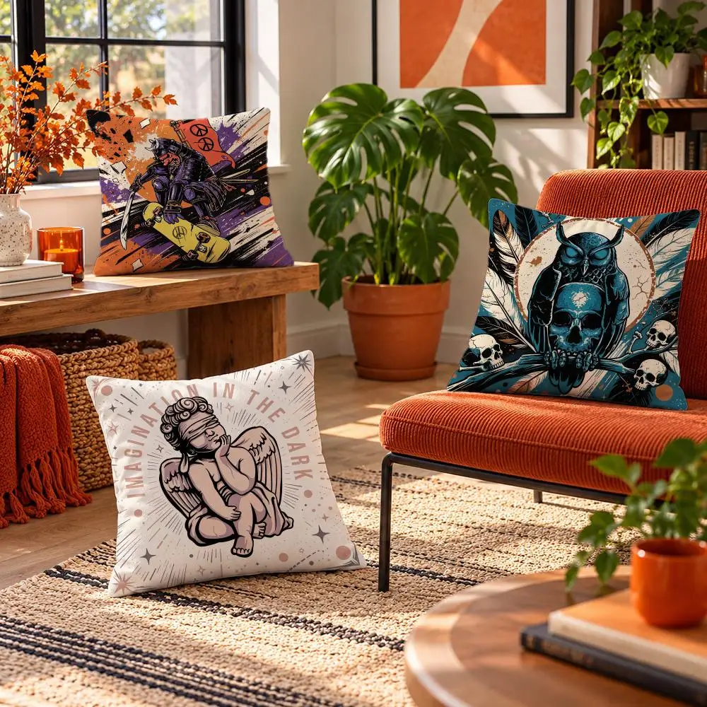 art Dark Mythic Beast Badge Cushion Cover Short Plush Throw Pillow Cover Soft Cozy Cushion Case for Sofa Bedroom Home Decor Gift