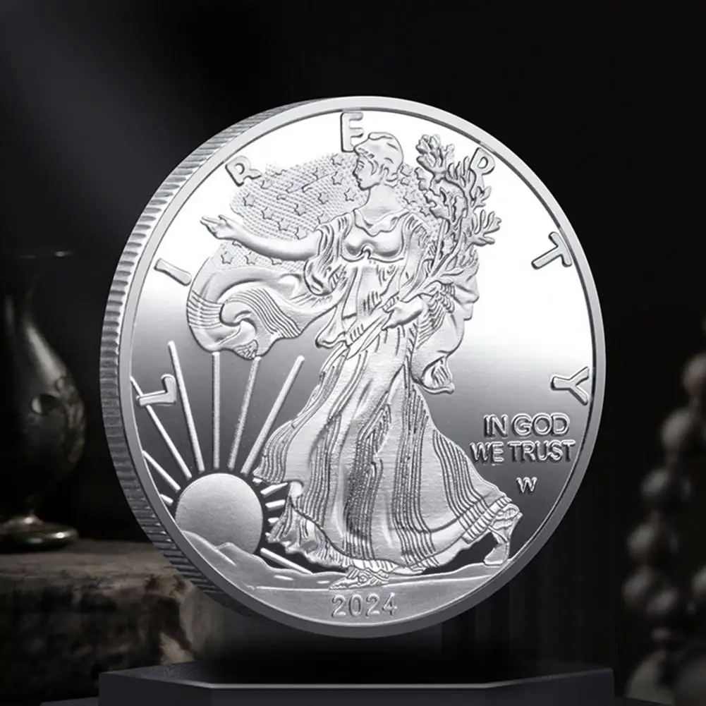 Commemorative Eagle Medal 2024 Statue of Liberty Commemorative Medal Silver Color American Eagle Metal Collection Coin Festival