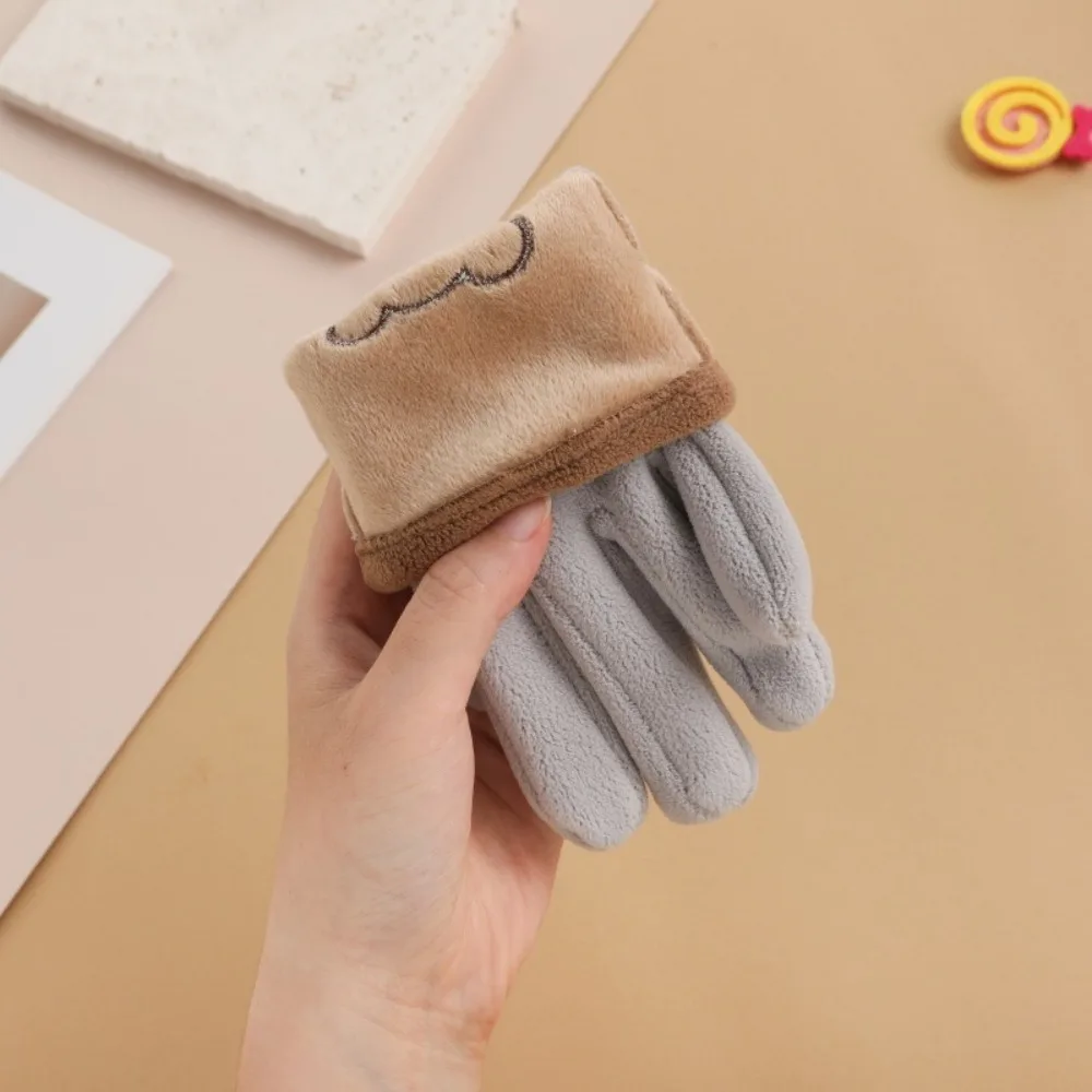 New Cute Bear Ski Gloves Polar Fleece Windproof Winter Gloves Touchable Screen Coldproof Full Finger Gloves Autumn and Winter