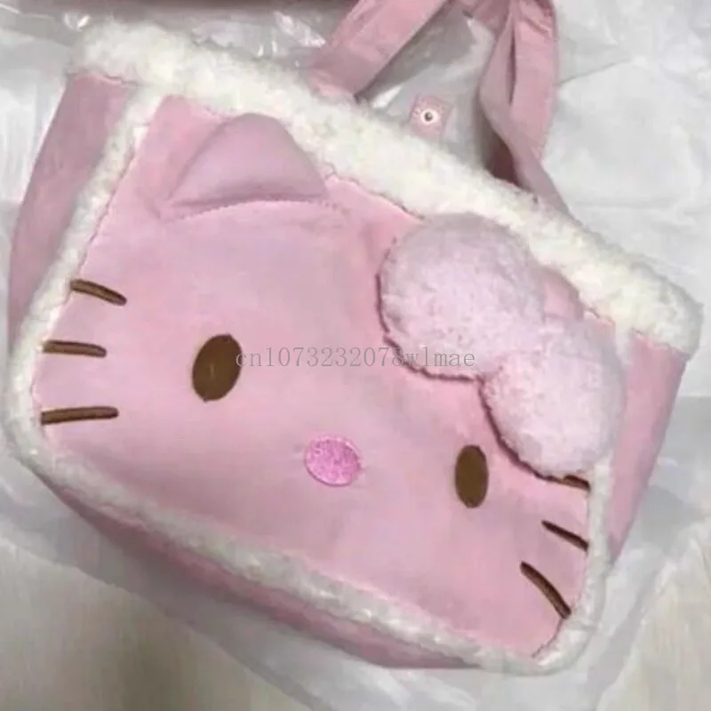 Bolso de felpa Kawaii de Hello Kitty, bolso de cosas suaves de dibujos animados, bolsos grandes de hombro para mujer, bolso de peluche informal Y2k