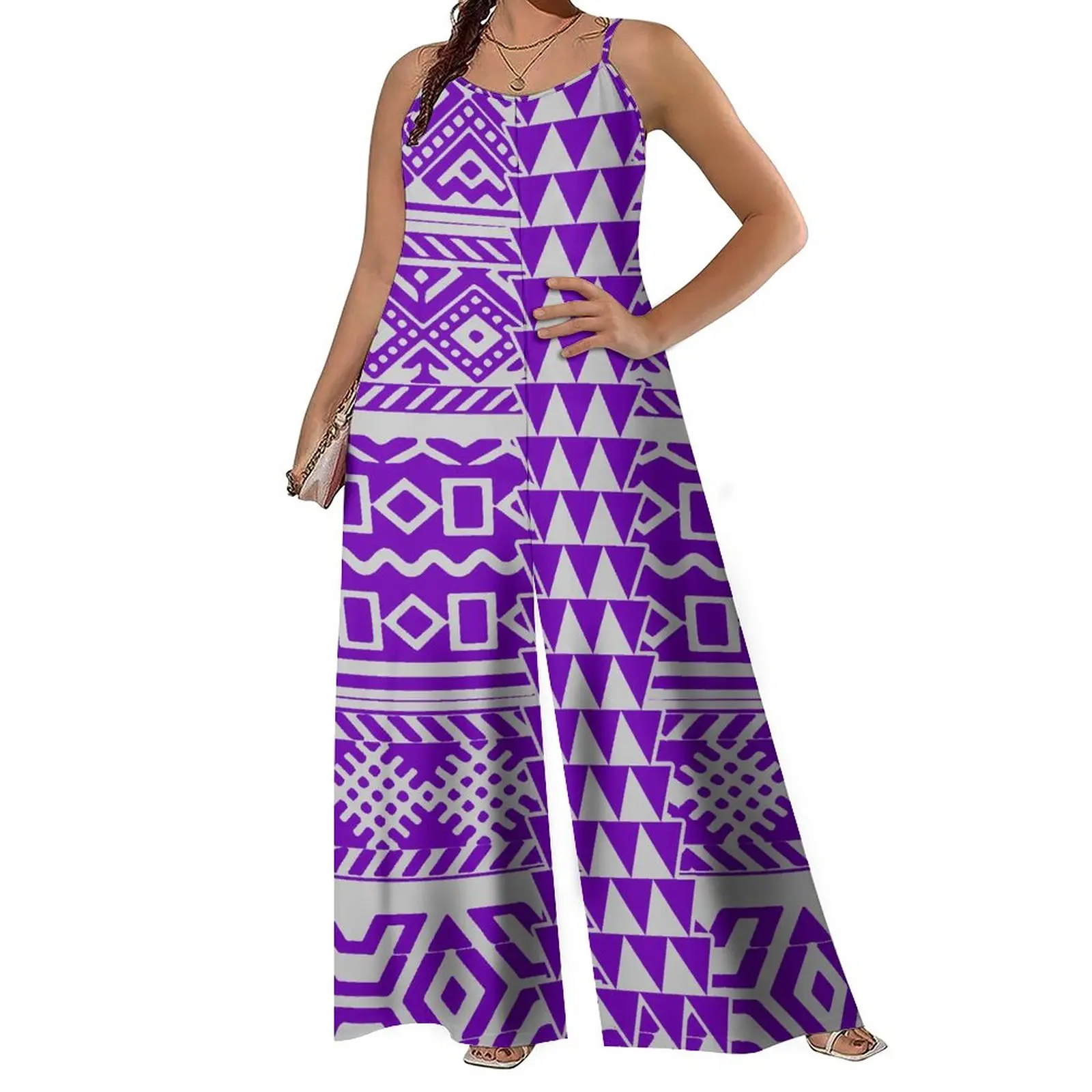 Wholesale Price One Piece Rompers Polynesian Big People Ethnic Style Rompers Women Sublimation Print 8xl Wide Leg Rompers