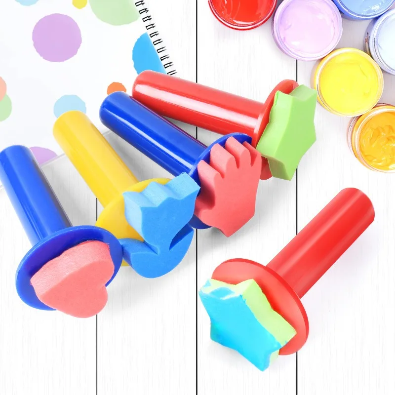 5pcs/Set Kids Paint Sponge Brush Plastic Handle Drawing Toys Sponge Stamp Brush DIY Graffiti Art Brush Creativity Children Gifts