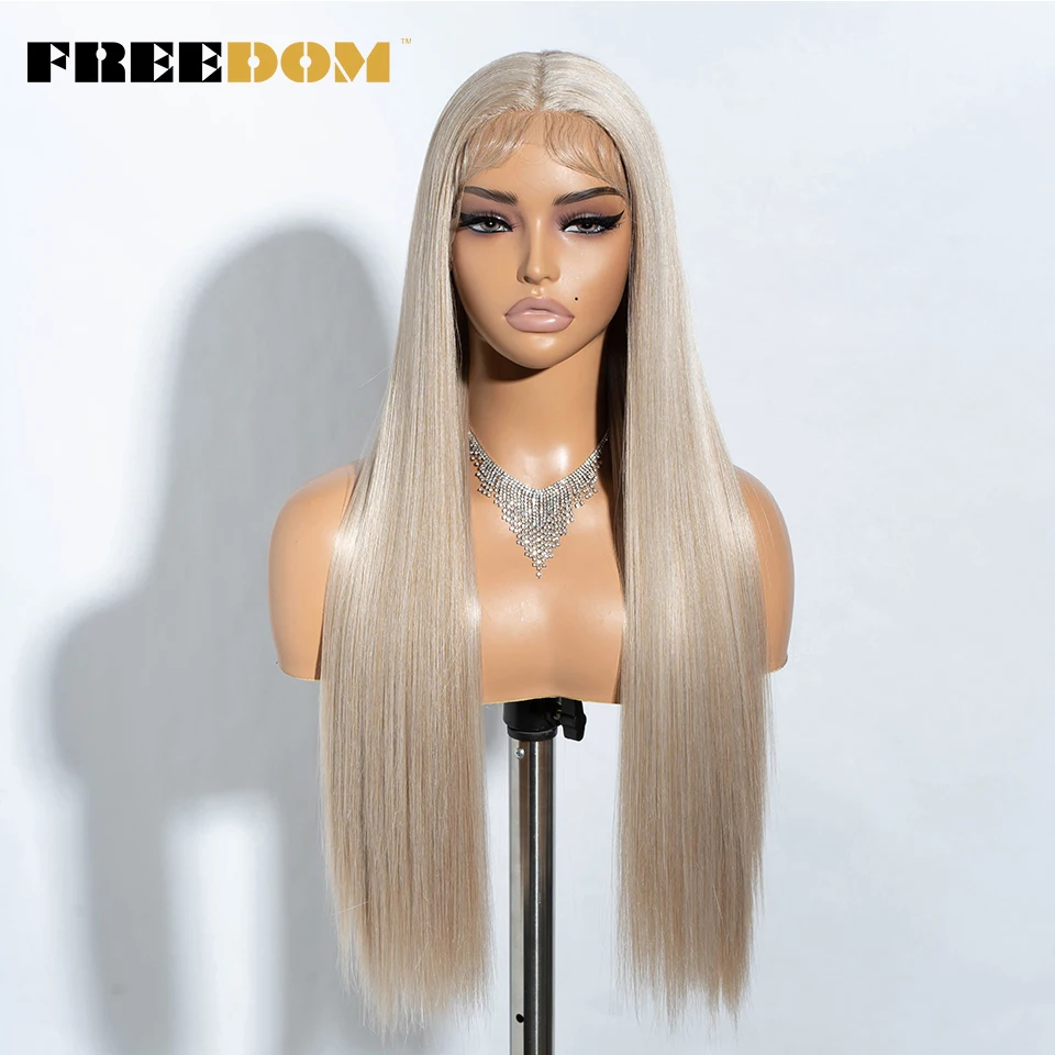 FREEDOM – lange, glatte, synthetische Perücken mit Spitze am Vorderteil für Damen, 30 Zoll, Ombré-Farbverlauf von Braun zu Blond, hitzebeständig, einfach anzuziehen, für den täglichen Gebrauch. – Detail 7