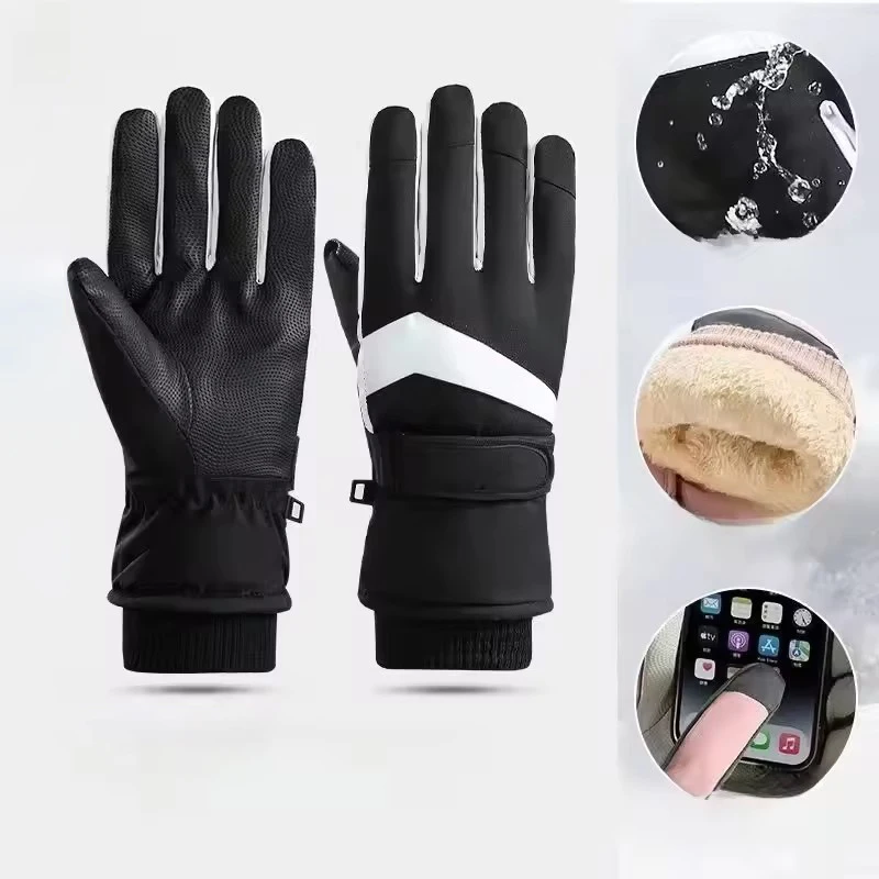 Winter Motorcycle Riding Gloves for Unisex Outdoor Skiing Waterproof Plush Thick Gloves Touch Screen Mountaineering Equipment
