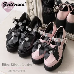 Japanese Rhinestone Love Heart Bow Tie Lolita Mine Mass-Produced Platform Mary Jane Shoes Pink Pumps Girl Women's Shoes