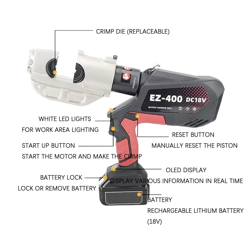 Rechargeable hydraulic pliers digital display type EZ-400 continuous crimping copper and aluminum wire nose hydraulic tool