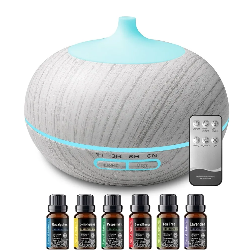 

Multi Function Aromatherapy Aroma Oil Diffuser Humidifier For Home Design 550ml Tank 7 LED Colors Remote Control with 6 E