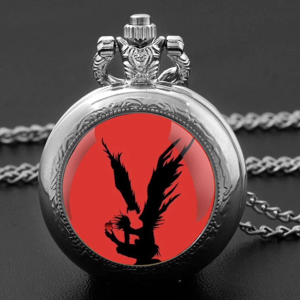 ساعة جيب كوارتز بتصميم ملاحظة الموت من الرسوم المتحركة مع سلسلة متينة للرجال والنساء والأطفال هدية عيد ميلاد فريدة من نوعها