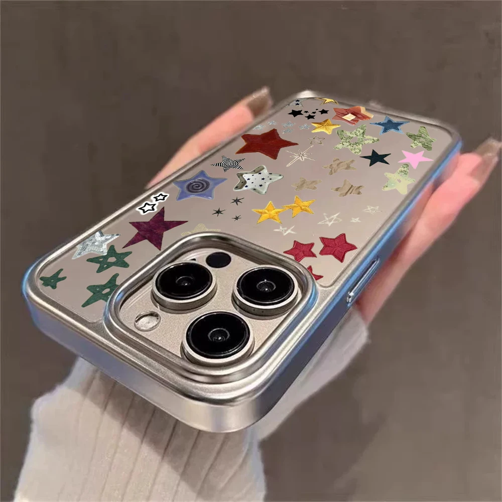 Y2K Stars Fashion Clear Cases For iPhone 15 Pro Max Case iPhone 16 Plus 13 14 15 12 11 17 Air XR Transparent Plating TPU Cover view 5