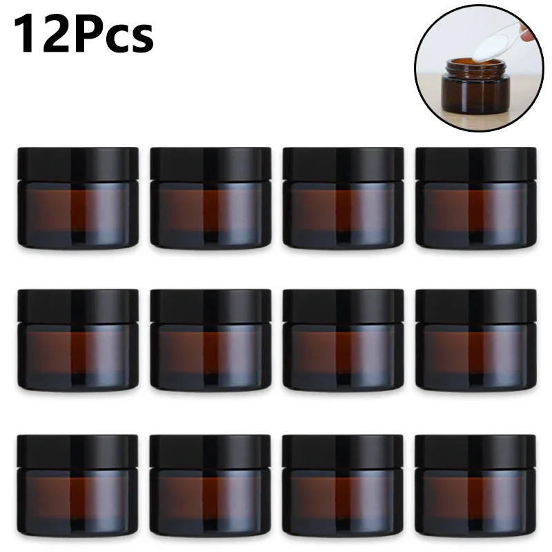 

12Pcs 5/10/20/30/50g Amber Glass Jar Pots Refillable Lip Balm Sample Bottle Empty Face Cream Cosmetic Containers For Travel