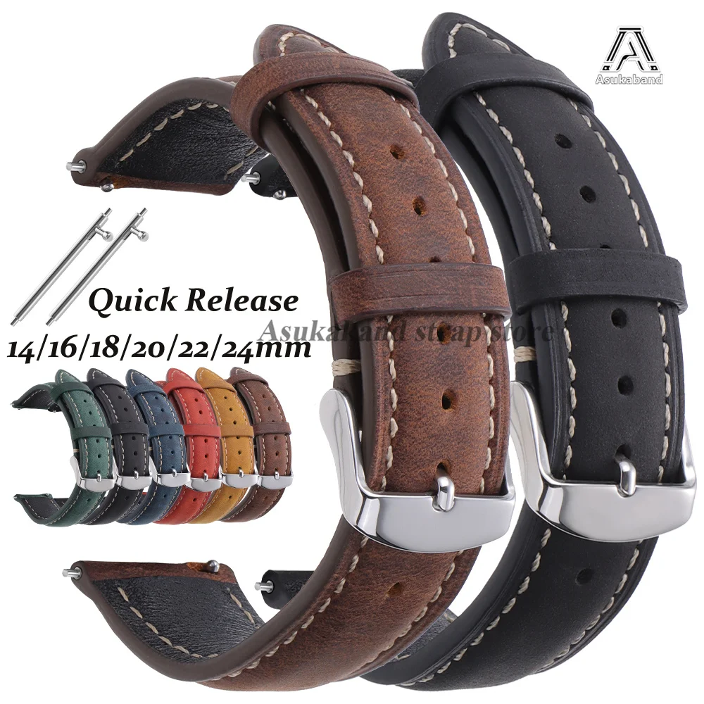14mm 16mm 18mm 20mm 22mm 24mm Leder-Uhrenarmband für Huawei Watch GT6/54/GT3 Schnellverschluss-Armband für Rolex Rindsleder-Armband