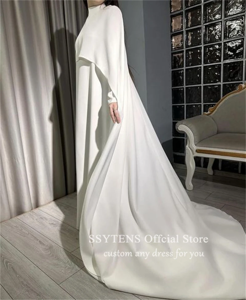 SSYTENS-Robe de mariée musulmane blanche élégante, tenue de Rhde promo, col haut, pour les patients, arabe, sur mesure