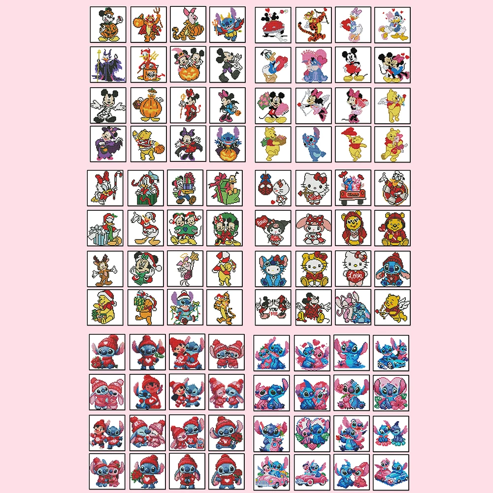 16-teiliges Cartoon-DIY-Mini-Rund-Diamant-Malerei-Set für Desktop-Dekoration, ohne Rahmen