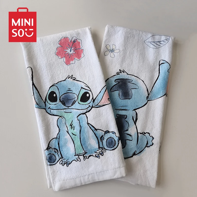 Stitch Cotton Hand Towel Miniso Disney Cartoon Figure Face Pillow Coffee Milk Towels Kitchen Decor Printed Pattern Large Size