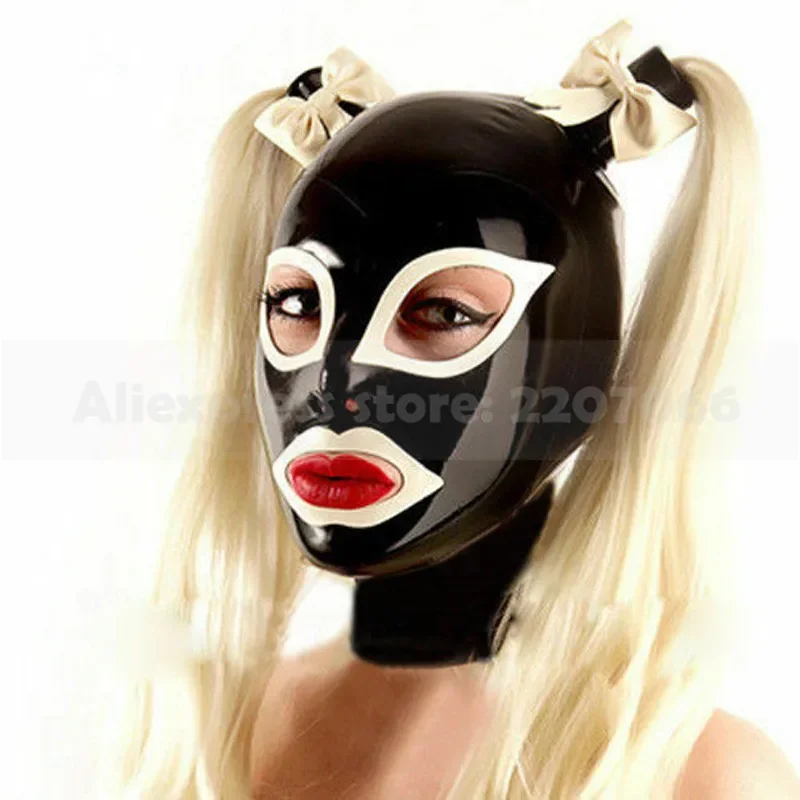 

Sexy Natural Latex Mask With Two Pigtails Cartoon Cosplay Hood Cute Small Bows Decorated Handmade RLM208