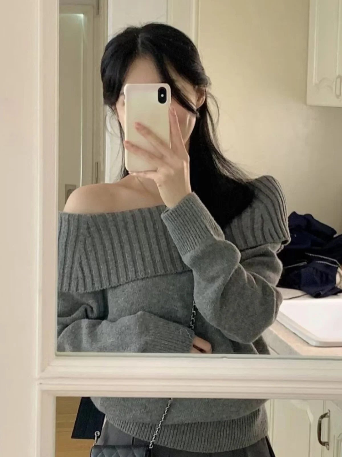 

oulder Bared Long Sve Knitted Sweater Women's Slim Fit Sle Korean Faion Pure Desire Knitwear Spring Autumn New Arrival