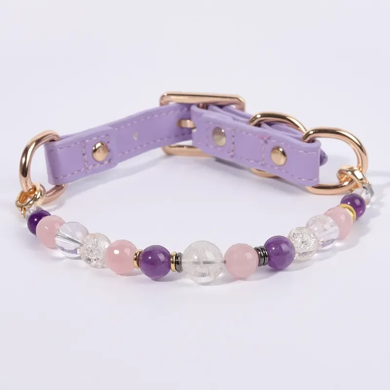 Cross-border hot-selling pet natural amethyst beaded dog cat collar luxury necklace factory spot straight hair