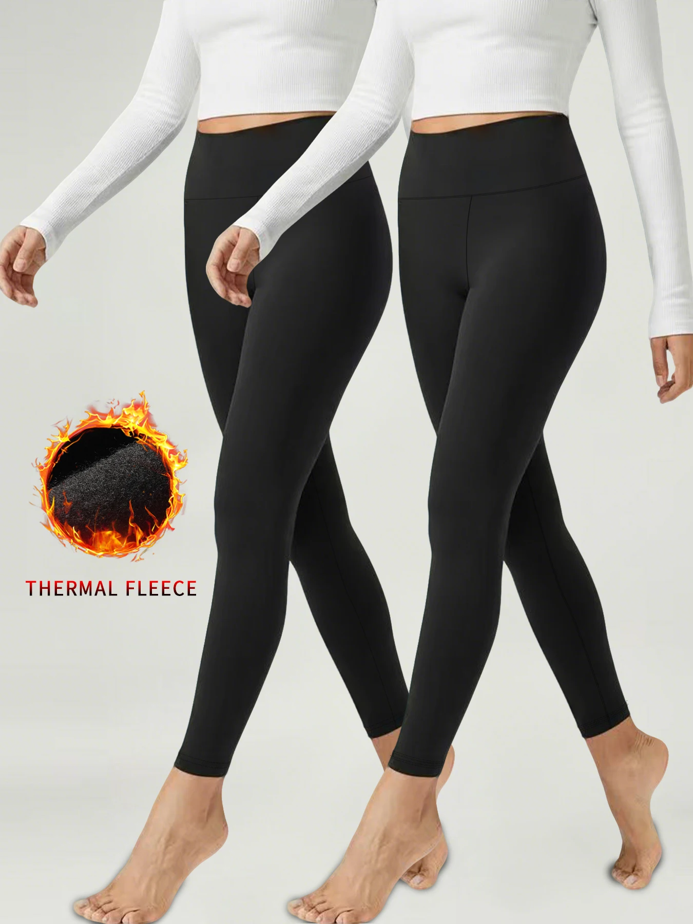 

Комплект из 2 женских леггинсов для тренировок на флисовой подкладке с высоким поясом. Теплоизоляция для зимнего бега, занятий йогой.