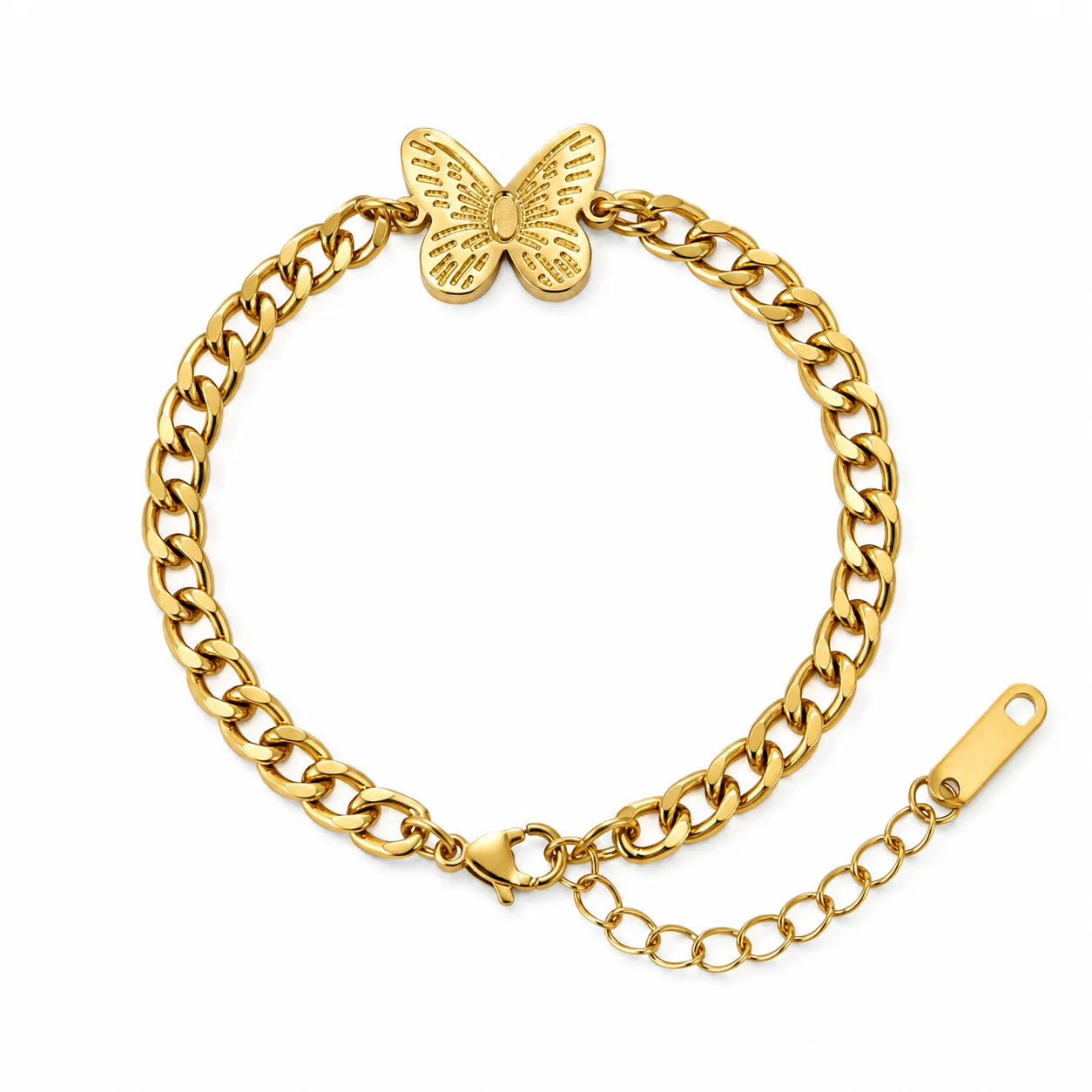 European and American New Trendy Butterfly Bracelet with Premium 18K Stainless Steel Cuban Chain