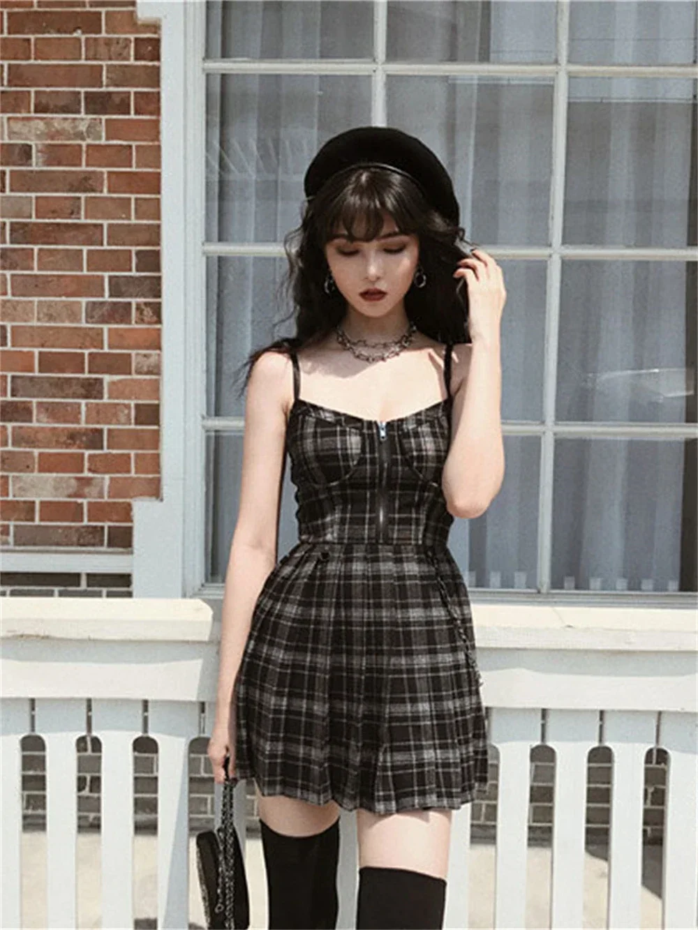 Abito scozzese Lolita gotico Mini Jurken Emo Strap Y2K Egirl Punk Abiti a pieghe 2025 Streetwear Vestido Feminino sdffdfs2