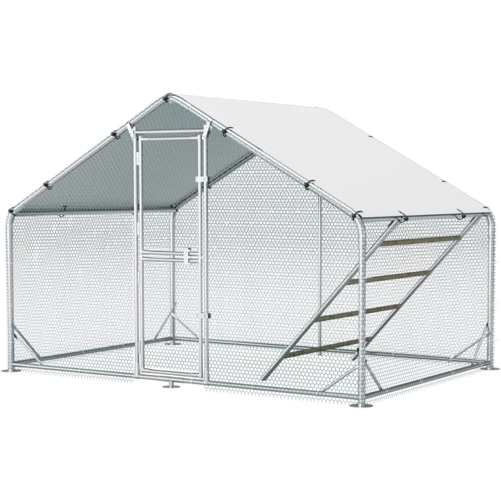 

Large Metal Chicken Coop, 10x6.5x6.5FT Chicken Runs for Yard with Cover,