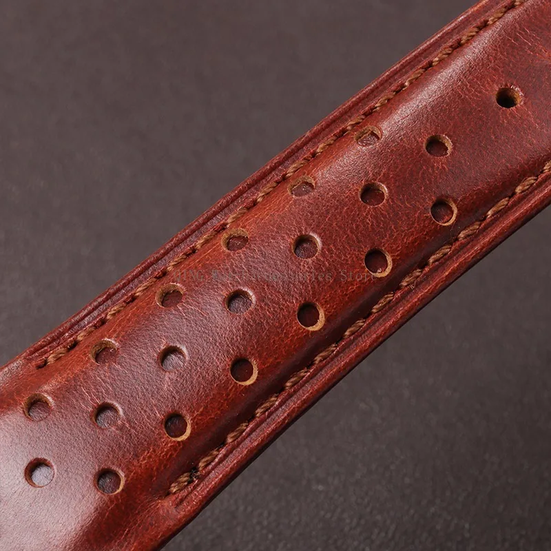 Genuine Leather Strap Retro Oil Wax Leather Watchband Curved End Universal Cowhide Bracelets Women Men Sport Wristband 20mm 22mm image 4