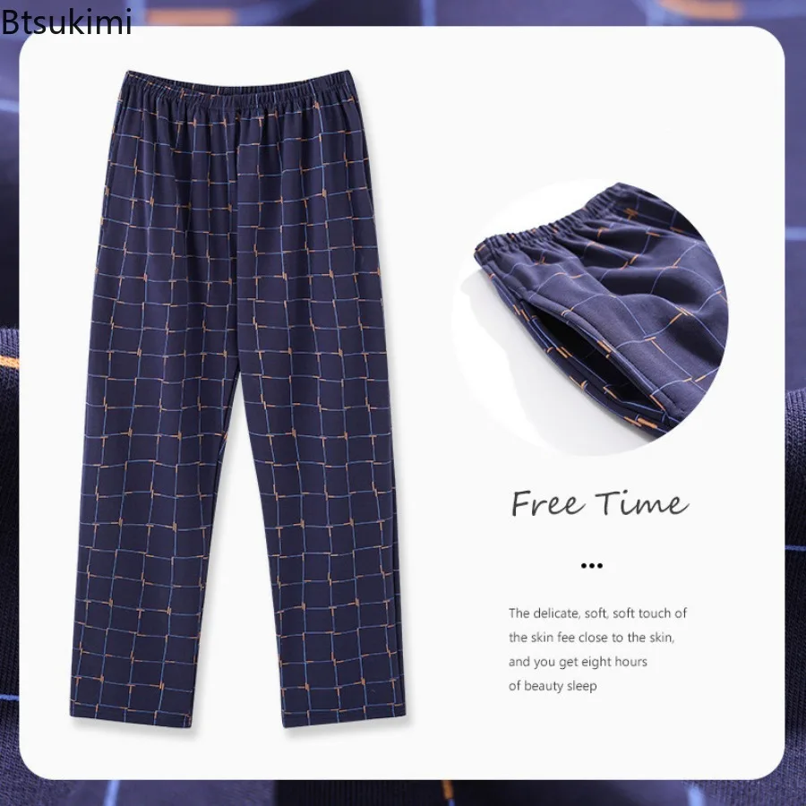 Neue männer Casual Plaid Pyjama Hosen Bequeme Baumwolle Lose Beiläufige Hause Kleidung Hosen Doppel Tasche Design Männer Schlaf Bottoms