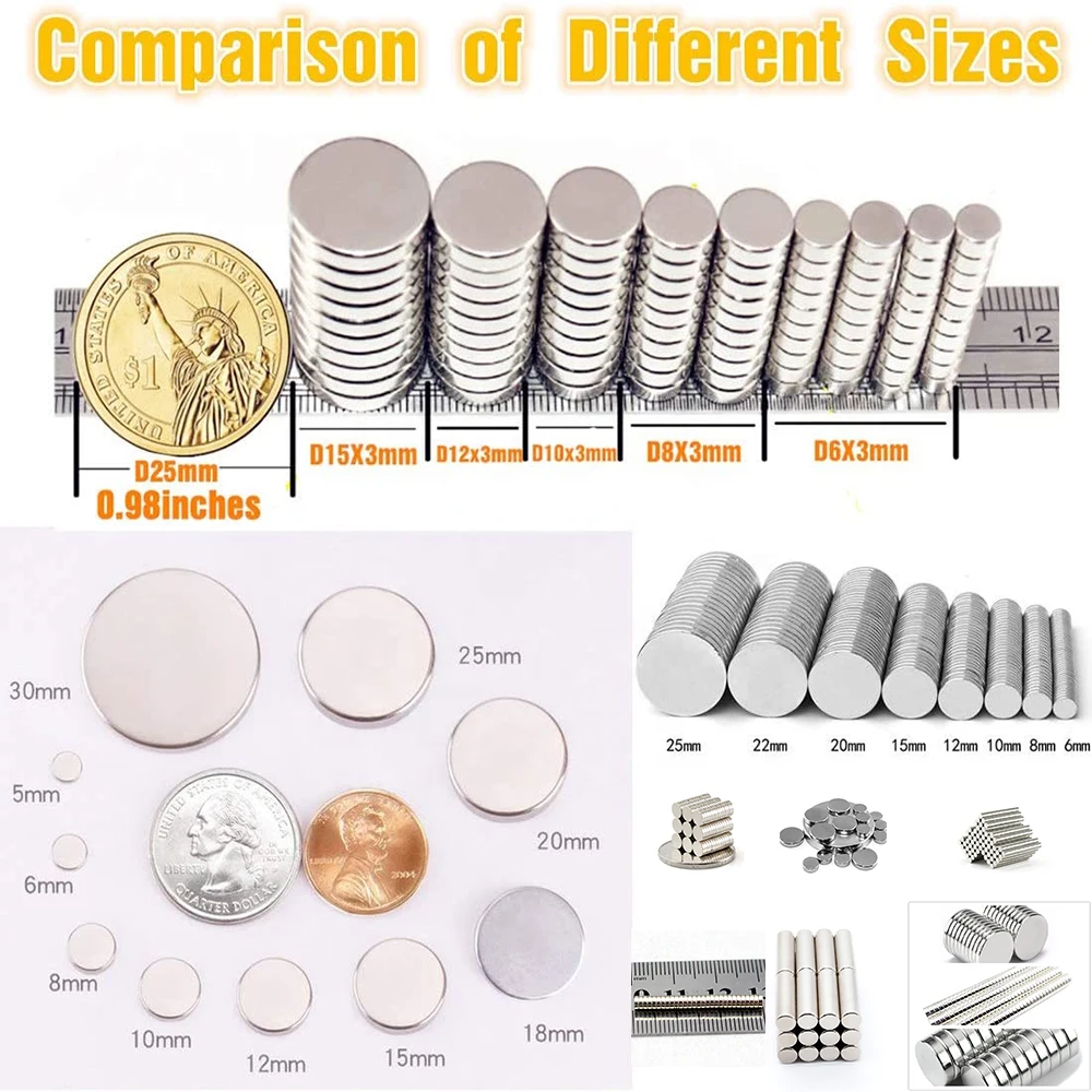 Mixed Size Spuer Strong Neodymium Magnet NdFeB Powerful Magnetic Round Rare Earth N35 Permanent Iman Fridge Magnets DISC