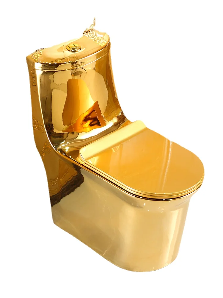 Artistic Plain Golden One Piece Closestool Siphon Fluishing S-Trap Floor Mounted Luxious Villa Bathroom Seat Toilet WC