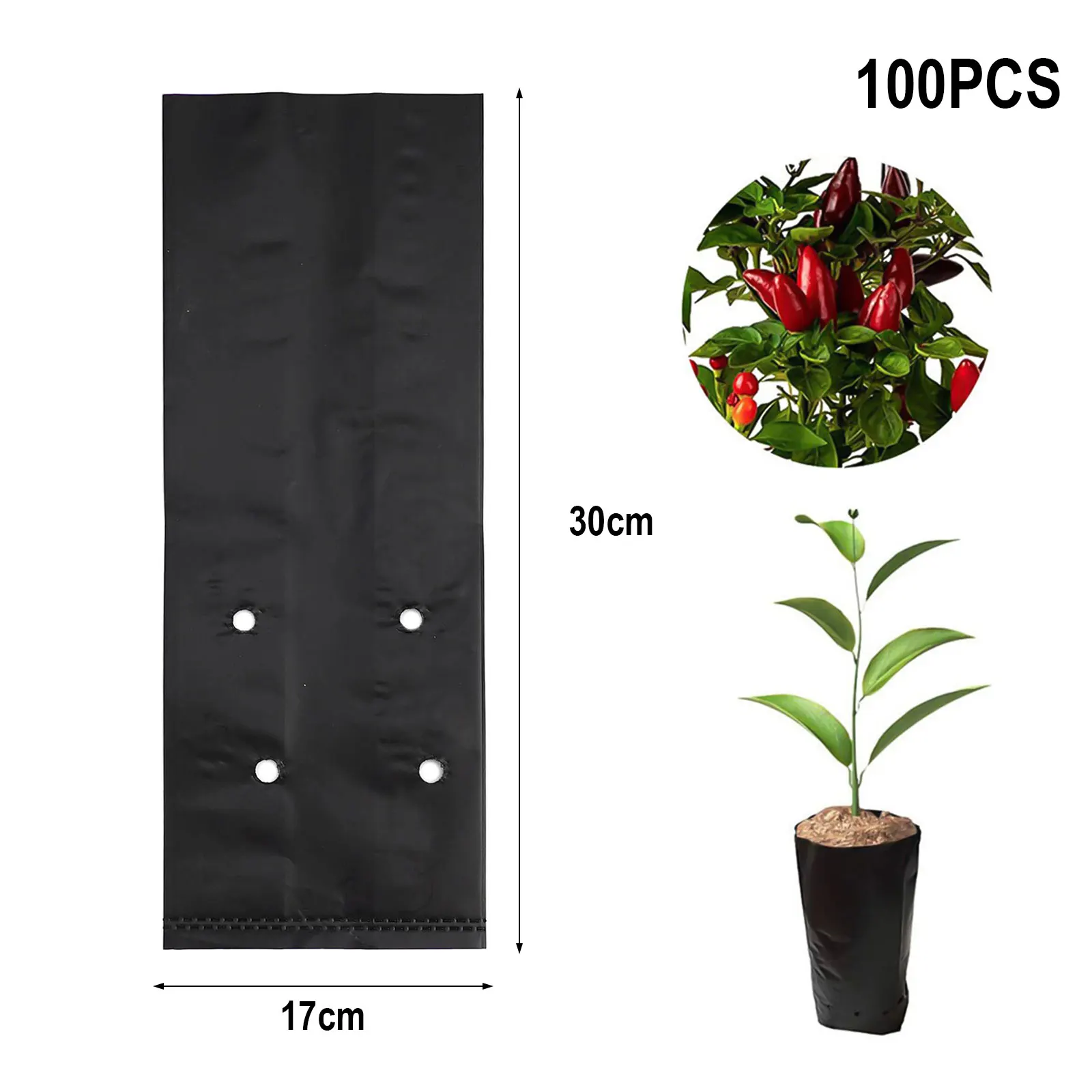 Planting Bags Nursery Bags Vegetables 100PCS Black PE Material Plant Grow Bags Plant Growth Bag Pots Flower Thicken