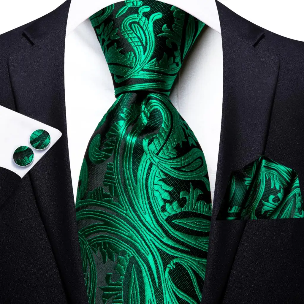Corbata de seda verde a rayas para hombres, mancuerna de Cachemira, regalo de moda, fiesta de negocios, boda, diseño de hi-tie, envío directo