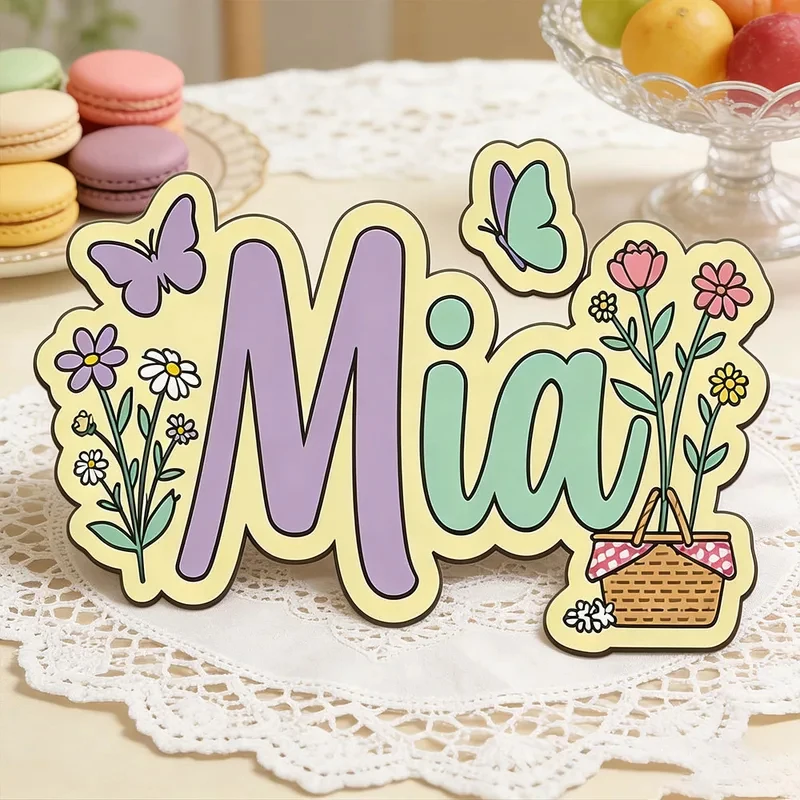

Unique Handmade Wooden Name Sign Custom 3D Butterfly Picnic Kids Door Hanger Personalized Baby Gift
