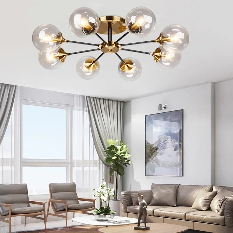 

Modern Glass Ball Led Living Room Chandelier, Retro Ceiling Dining Room Chandelier, Bedroom Home Decoration Lighting Chandelier