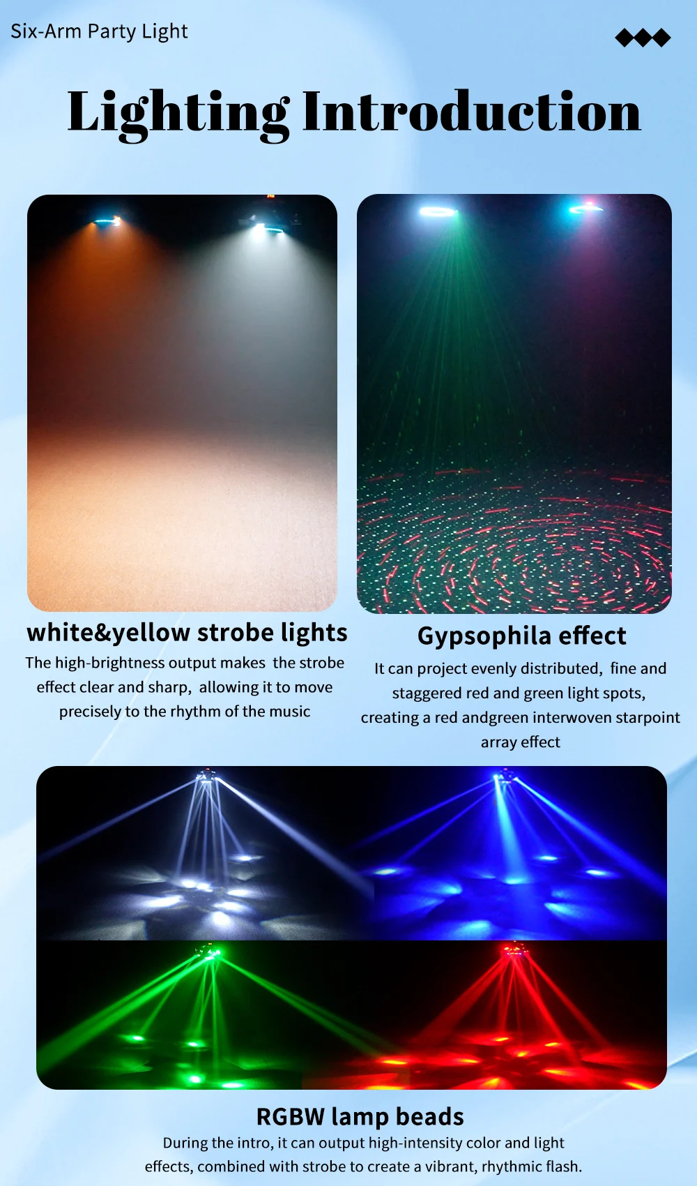 NOVALUX 160W 6-Arm Bee Eye LED Moving Head Licht RGBW Beam Strobe DMX512 Tonaktivierte Rotierende Bühnenbeleuchtung für DJ Disco Bar Party Hochzeit Nachtclub EU – Detail 4