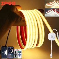 DC5V IP68 Waterproof COB Led Strip Light Wifi Bluetooth Sensor 11key Remeote USB Kit 320 LEDs Flex Tape Silicone Tube Lamp White