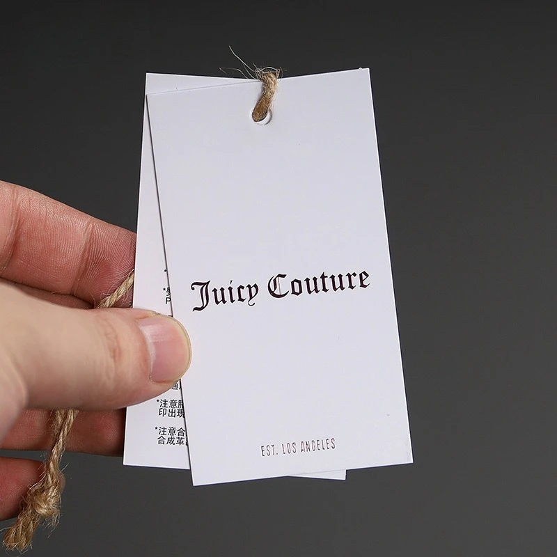 Étiquettes suspendues personnalisées minimalistes pour vêtements, 200 pièces (5x9cm) - Logo/texte, papier couché pré-perforé, pour vêtements (sans cordon)