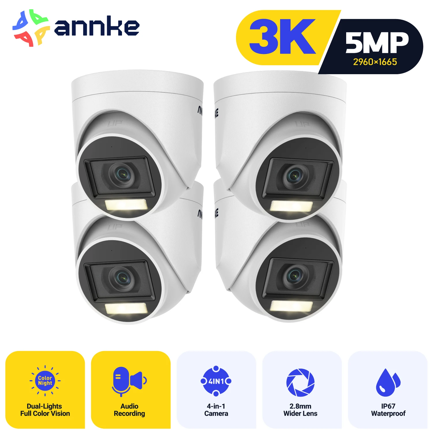 ANNKE 4Pack 5MP Waterproof Outdoor Dome Cameras