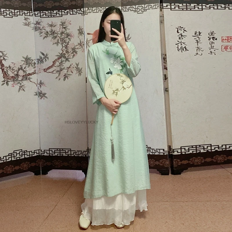 

Vietnam Ao Dai Dress Improved Qipao National Flower Tea Art Vietnam Women Ao Dai Dress Oriental Banquet Fairy Qipao Dress