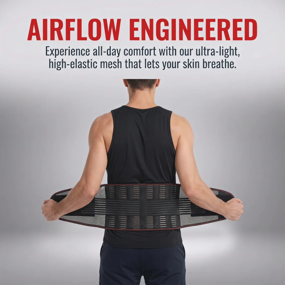 Lightweight Breathable Lumbar Support Belt with Adjustable Stays, Unisex Abdominal Brace for Running, Sports & Home Use