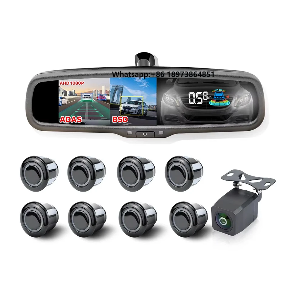 

Car DVR Rearview Mirror Dual Lens with Parking Sensor 1080P Dash Cam Auto Driving Recorder G-sensor