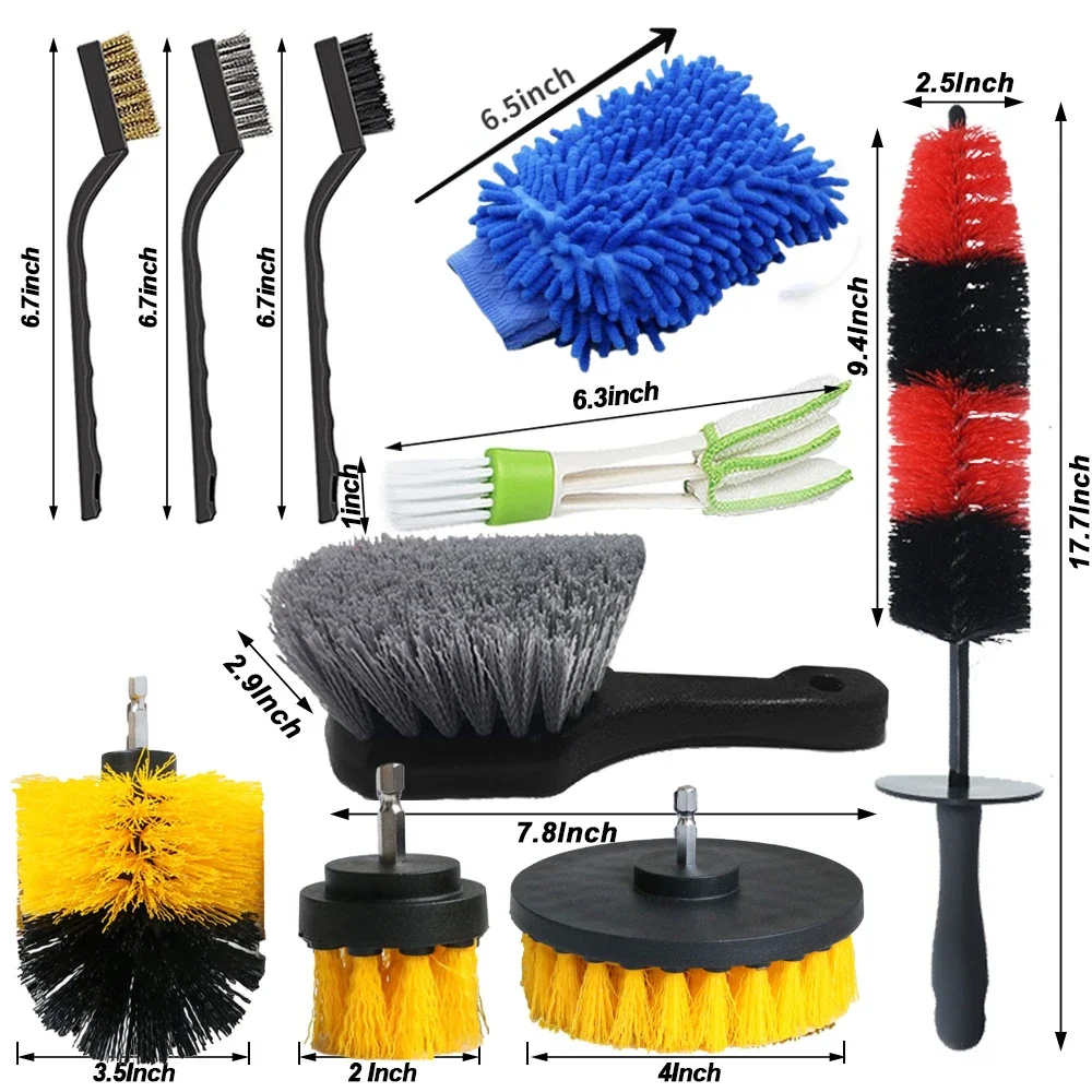 Auto Detailing Brush Drill Brushes Tool For Car Tire Rim Cleaning Detail Brush Set For Cars Interior Exterior Cleaning Car Wash