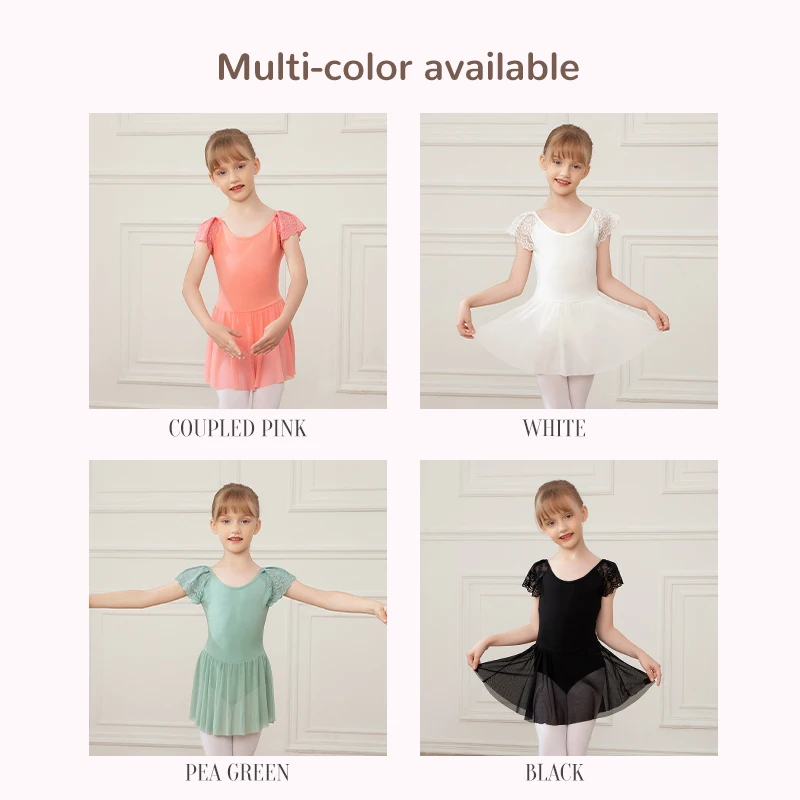 Sukienka do tańca dla dziewcząt, sukienka baletowa z krótkim rękawem, strój do badania fizycznego, strój do ćwiczeń tanecznych dla dzieci, strój do występów tanecznych